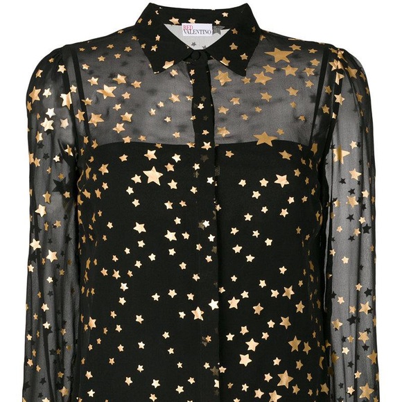 RED VALENTINO Long Sleeve Black  Gold Stars Blouse - Picture 2 of 3
